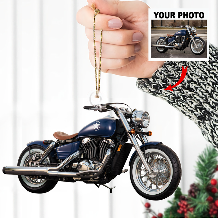 Customized Your Photo Ornament - Personalized Photo Upload Acrylic Ornament, Christmas Gifts For Motorcycle Lovers, Bikers