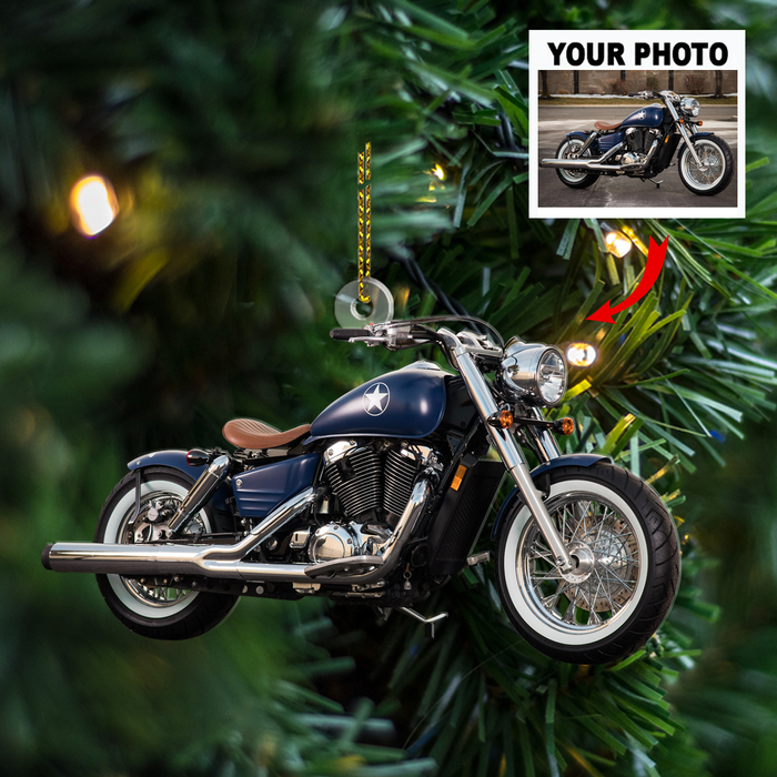 Customized Your Photo Ornament - Personalized Photo Upload Acrylic Ornament, Christmas Gifts For Motorcycle Lovers, Bikers