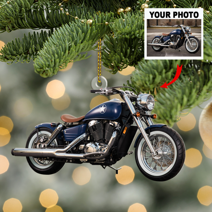 Customized Your Photo Ornament - Personalized Photo Upload Acrylic Ornament, Christmas Gifts For Motorcycle Lovers, Bikers