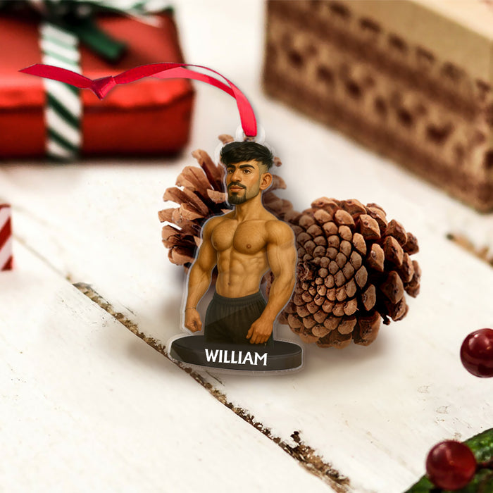 Custom Caricature-Style Portrait Ornament from Your Photo – Personalized Acrylic Christmas Ornament, Unique Gift for Gymer, Workout Lovers