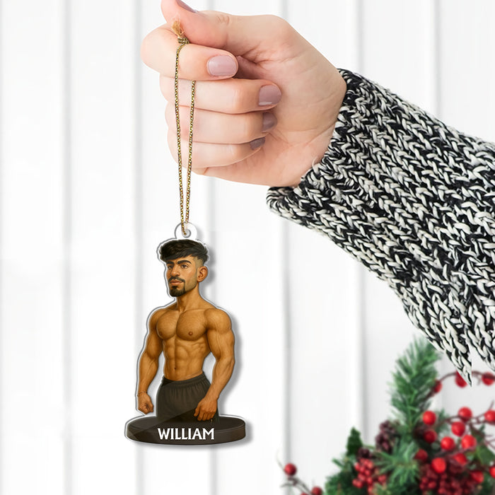 Custom Caricature-Style Portrait Ornament from Your Photo – Personalized Acrylic Christmas Ornament, Unique Gift for Gymer, Workout Lovers