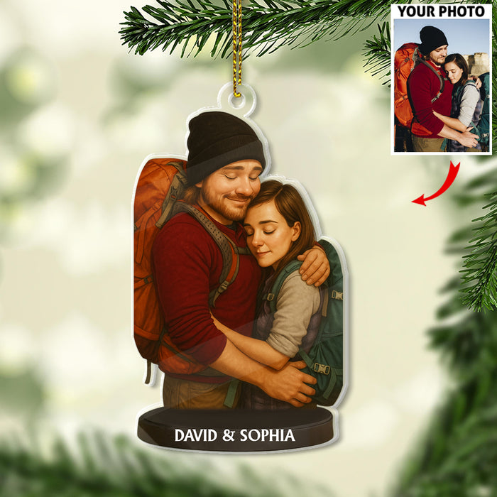 Custom Caricature-Style Portrait Ornament from Your Photo – Personalized Acrylic Christmas Ornament, Unique Gift for Hiking Lovers and Hikers