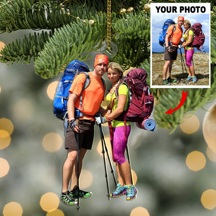 Customized Your Photo Ornament - Personalized Photo Upload Acrylic Ornament, Christmas Gifts For Hiking Lovers, Hikers