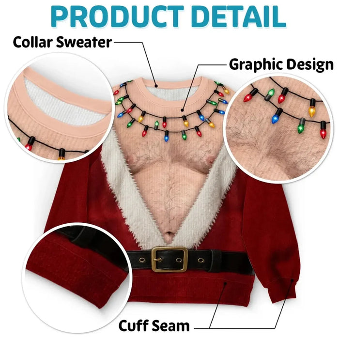 Funny Santa Abs Christmas Light Ugly AOP Sweater