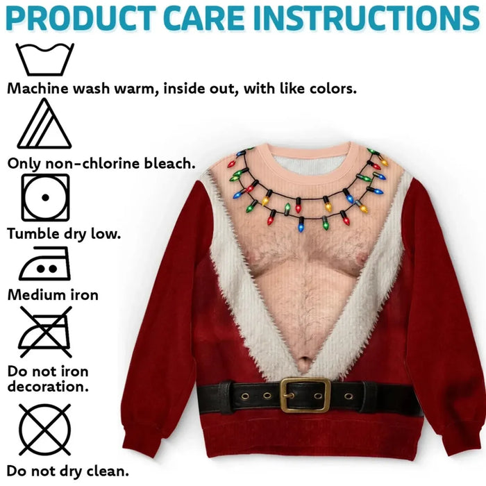 Funny Santa Abs Christmas Light Ugly AOP Sweater