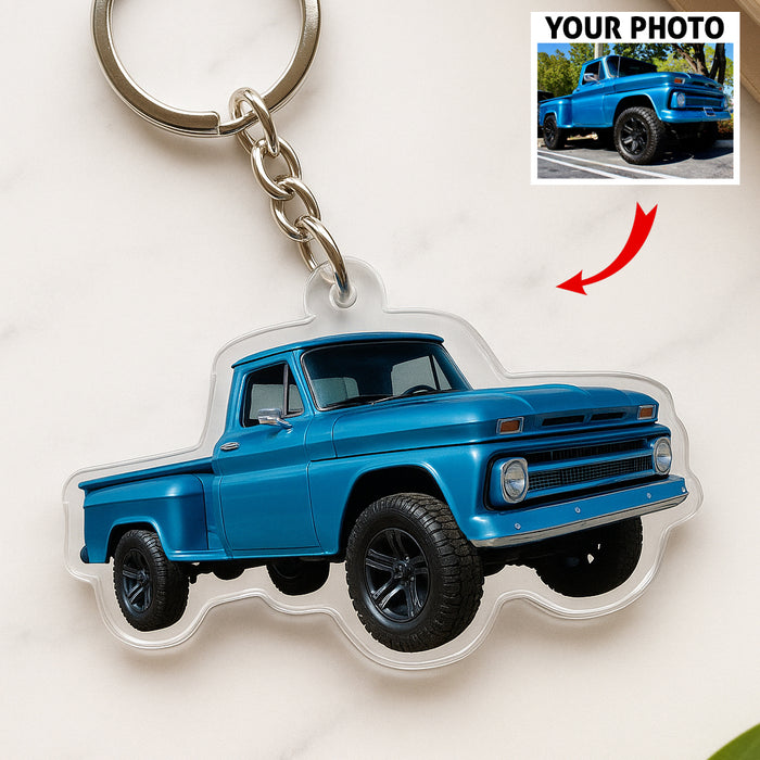 Personalized Vehicle Photo Acrylic Keychain – Custom Car or Motorcycle Gift