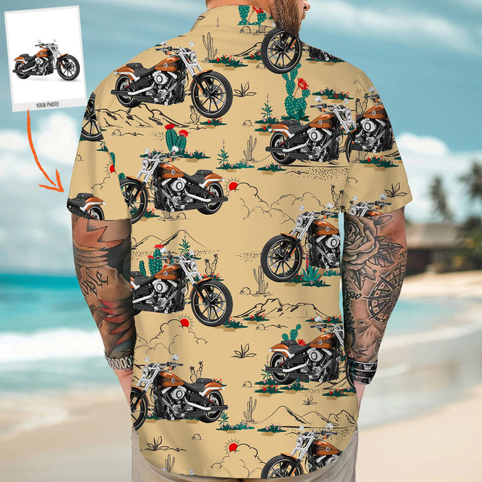 Personalized Upload Motor Car Photo Hawaiian Shirt, Custom Vehicle Photo Vintage Desert Pattern Men's Hawaiian Shirt