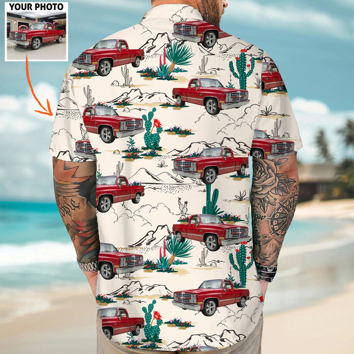 Personalized Upload Motor Car Photo Hawaiian Shirt, Custom Vehicle Photo Vintage Desert Pattern Men's Hawaiian Shirt