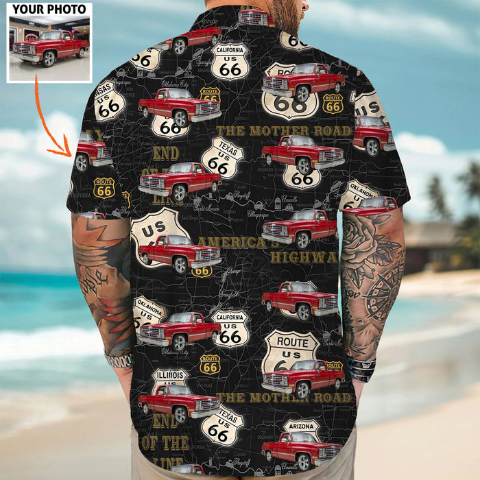 Personalized The Mother Road U.S. Highway 66 Hawaiian Shirt, Custom Vehicle Photo Upload Route 66 Hawaiian Shirt