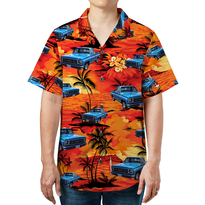 Personalized Sunset Island Vintage Car Hawaiian Shirt, Custom Vehicle Photo Upload Hawaiian Shirt