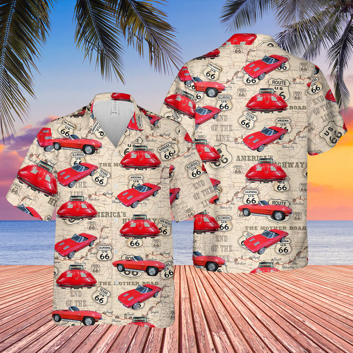 Personalized Photo Upload Route 66 Hawaiian Shirt, Custom Vehicle Photo Men's Hawaiian Shirt