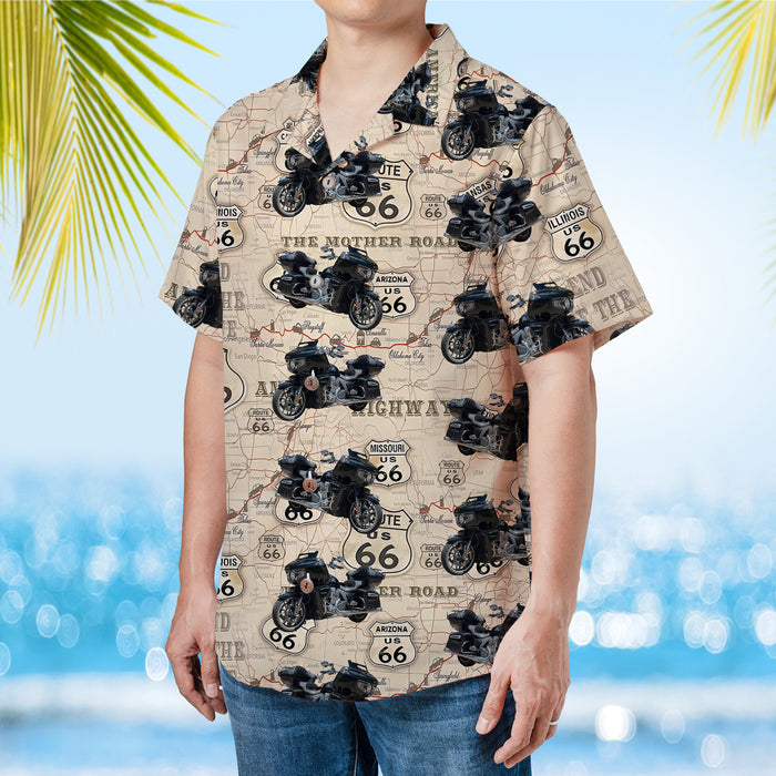 Personalized Photo Upload Route 66 Hawaiian Shirt, Custom Vehicle Photo Men's Hawaiian Shirt