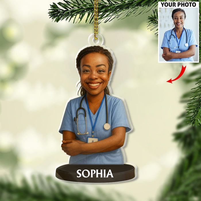 Custom Caricature-Style Portrait Ornament from Your Photo – Personalized Acrylic Christmas Ornament, Unique Gift for Family, Friends