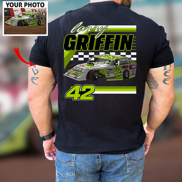 Personalized Dirt Track Racing Photo Back Shirt, Custom Racing Team Name Number Shirt For Racers