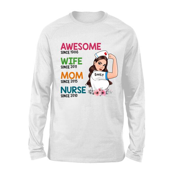 Awesome Wife Mom Nurse - Personalized Gifts Custom Nurses Shirt for Mom, Nurses