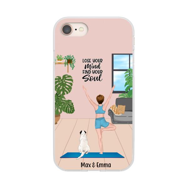 Personalized Phone Case, Woman Doing Yoga With Dogs, Custom Gift For Dog And Yoga Lovers