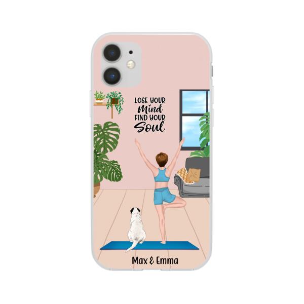 Personalized Phone Case, Woman Doing Yoga With Dogs, Custom Gift For Dog And Yoga Lovers