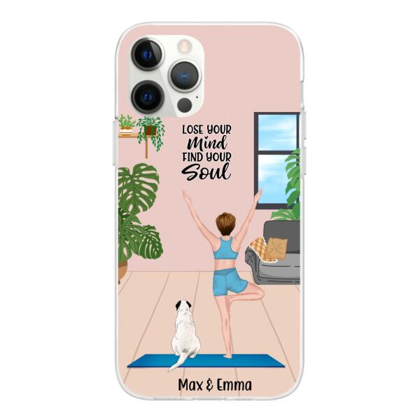 Personalized Phone Case, Woman Doing Yoga With Dogs, Custom Gift For Dog And Yoga Lovers