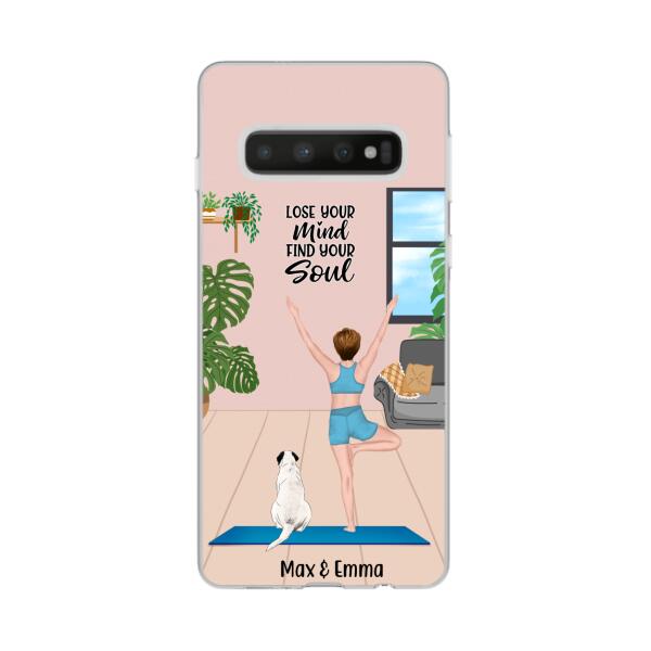 Personalized Phone Case, Woman Doing Yoga With Dogs, Custom Gift For Dog And Yoga Lovers