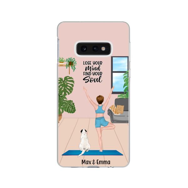 Personalized Phone Case, Woman Doing Yoga With Dogs, Custom Gift For Dog And Yoga Lovers