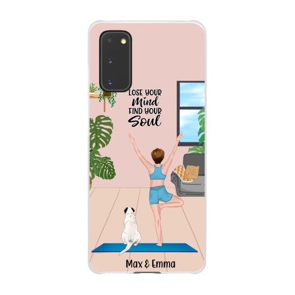 Personalized Phone Case, Woman Doing Yoga With Dogs, Custom Gift For Dog And Yoga Lovers