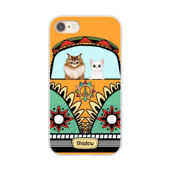 Personalized Case, Cats On Hippie Van Custom Gift For Cat Lovers