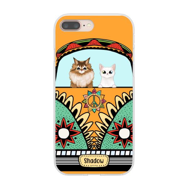 Personalized Case, Cats On Hippie Van Custom Gift For Cat Lovers