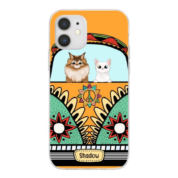 Personalized Case, Cats On Hippie Van Custom Gift For Cat Lovers