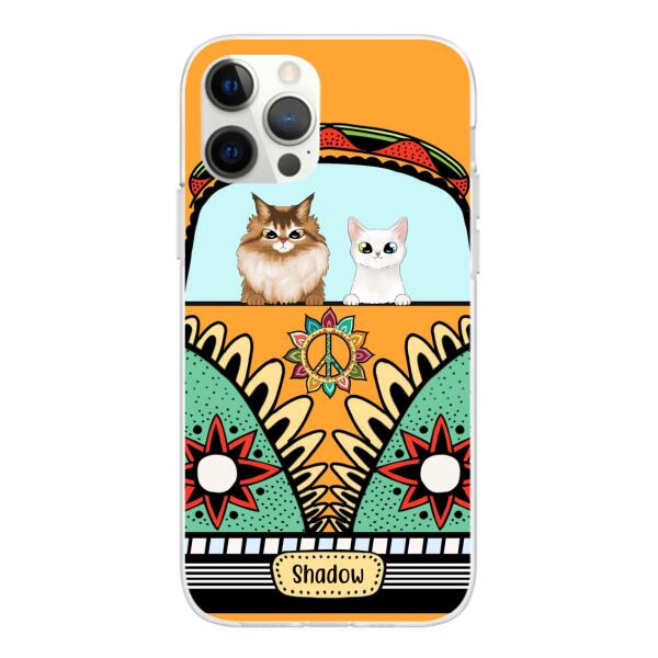 Personalized Case, Cats On Hippie Van Custom Gift For Cat Lovers