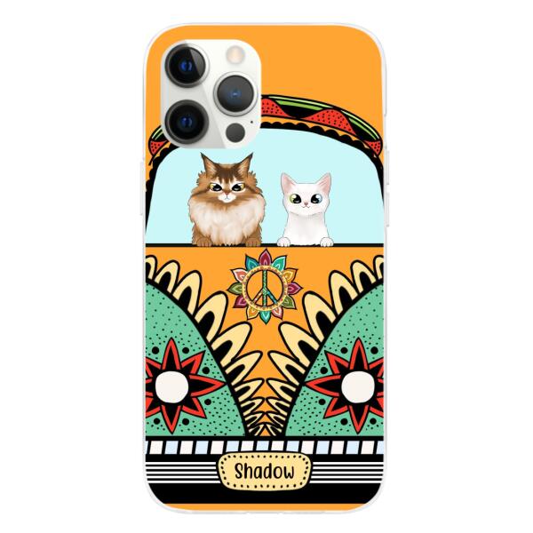 Personalized Case, Cats On Hippie Van Custom Gift For Cat Lovers