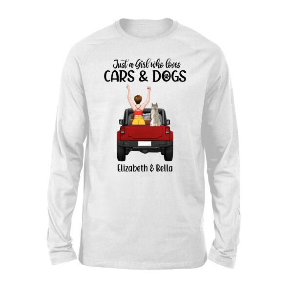 Personalized Shirt, Just a Girl who loves Cars and Dogs, Gifts for Car and Dog Lovers