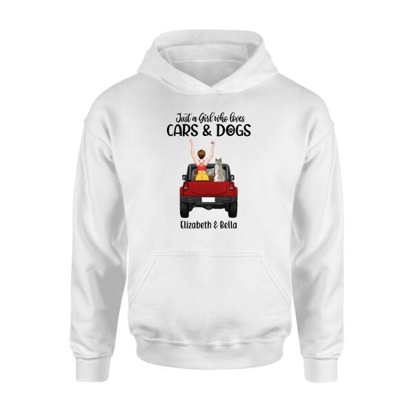 Personalized Shirt, Just a Girl who loves Cars and Dogs, Gifts for Car and Dog Lovers