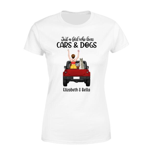 Personalized Shirt, Just a Girl who loves Cars and Dogs, Gifts for Car and Dog Lovers