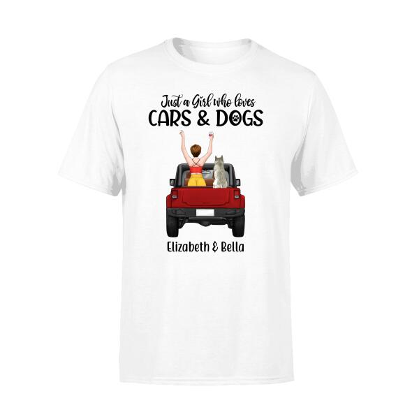 Personalized Shirt, Just a Girl who loves Cars and Dogs, Gifts for Car and Dog Lovers