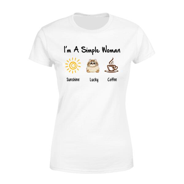 Personalized T-shirt, Simple Woman With Cat & Coffee, Gift for Cat Lover, Coffee Lover