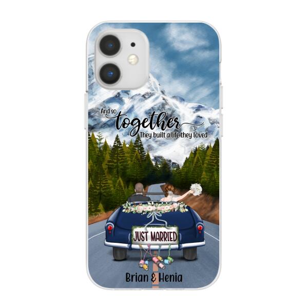 Personalized Phone Case, Just Married Couple Driving, Gift For Couples