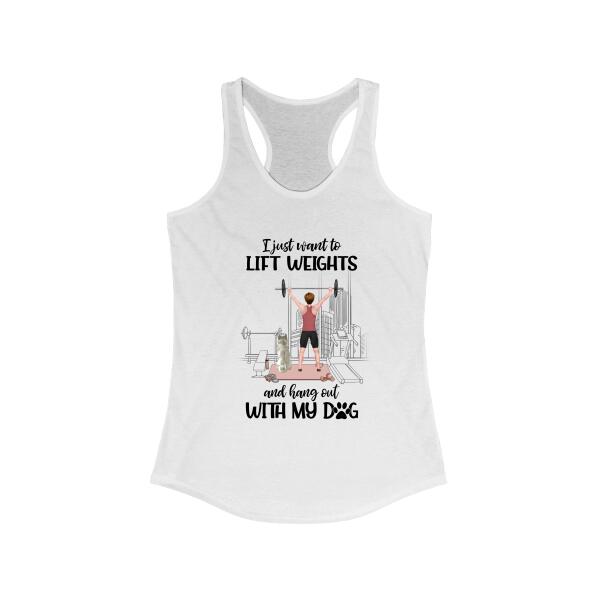 Personalized T-shirt, Girl Lifting Weight With Dogs, Gift for Fitness Lovers, Dog Lovers