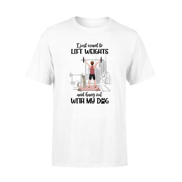 Personalized T-shirt, Girl Lifting Weight With Dogs, Gift for Fitness Lovers, Dog Lovers