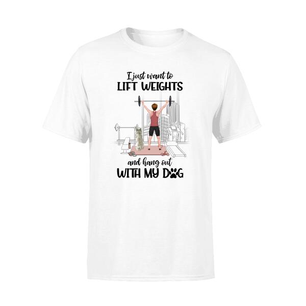 Personalized T-shirt, Girl Lifting Weight With Dogs, Gift for Fitness Lovers, Dog Lovers