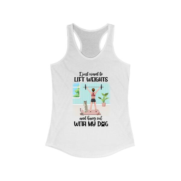 Personalized T-shirt, Girl Lifting Weights With Dog at Home, Gift for Dog Lovers, Fitness Lovers