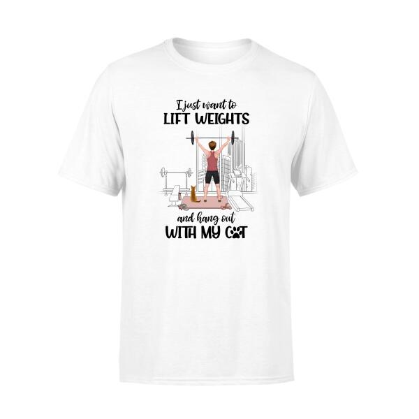 Personalized T-shirt, Girl Lifting Weight With Cats, Gift for Fitness Lovers, Cat Lovers