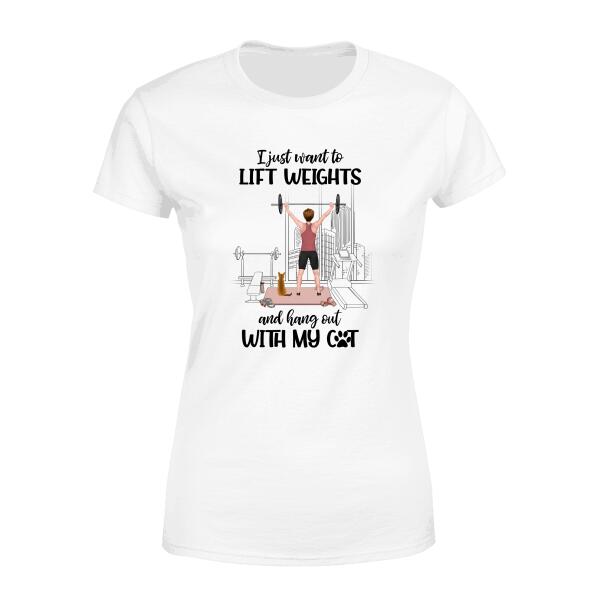 Personalized T-shirt, Girl Lifting Weight With Cats, Gift for Fitness Lovers, Cat Lovers