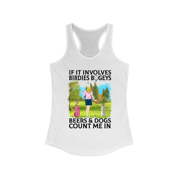 Personalized Shirt, Golf Drinking Woman with Dogs, Gift For Golf and Dog Lovers