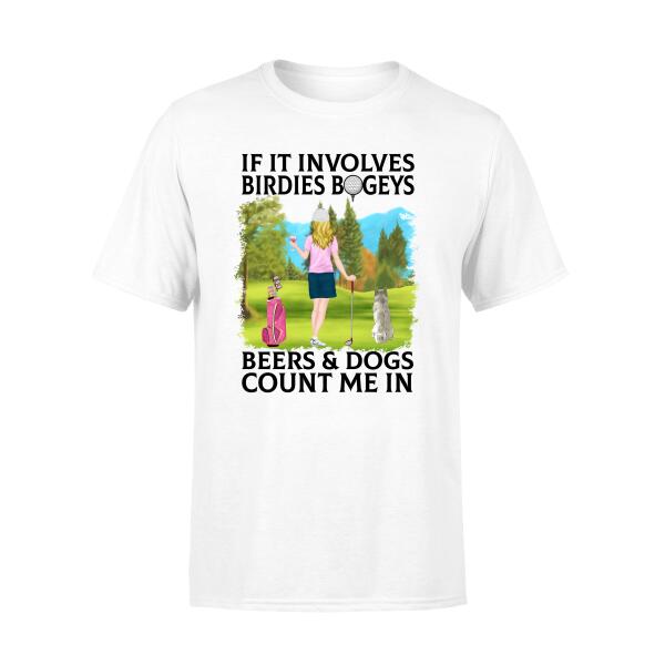 Personalized Shirt, Golf Drinking Woman with Dogs, Gift For Golf and Dog Lovers