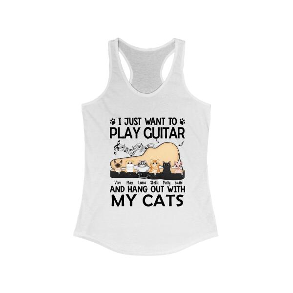 Personalized Shirt, Up To 6 Cats, I Just Want To Play Guitar And Hang Out With My Cats, Gift For Guitar Players And Cat Lovers