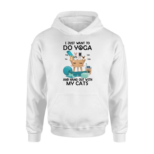 Personalized Shirt, Up To 6 Cats, I Just Want To Do Yoga And Hang Out With My Cats, Gift For Yoga Lovers And Cat Lovers