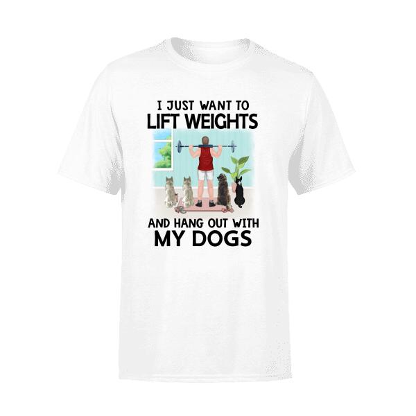 Personalized T-shirt, Man Lifting Weights With Dogs, Gift for Fitness Lover, Dog Lover