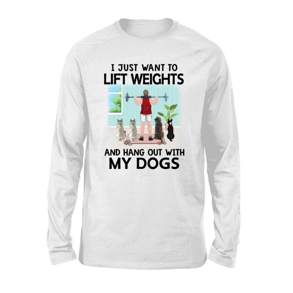 Personalized T-shirt, Man Lifting Weights With Dogs, Gift for Fitness Lover, Dog Lover