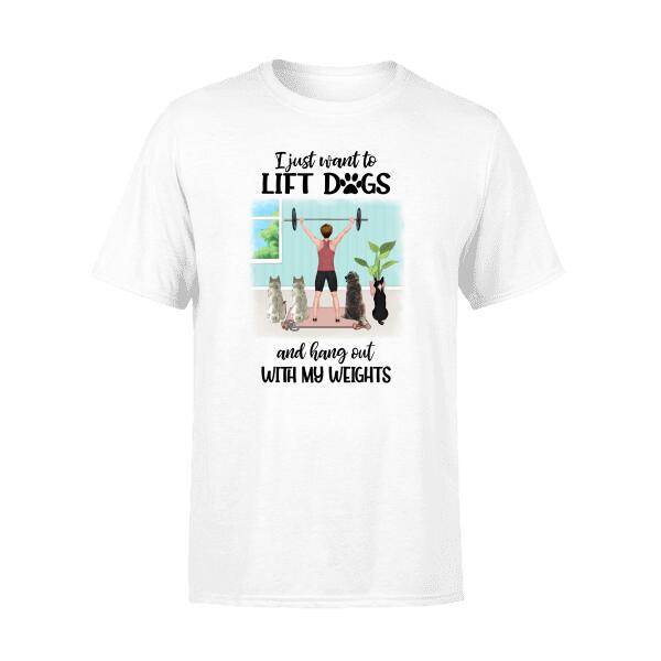 Personalized T-shirt, I Just Want To Lift Dogs and Hang Out With My Weights, Gift for Fitness & Dog Lovers