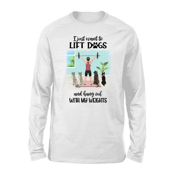 Personalized T-shirt, I Just Want To Lift Dogs and Hang Out With My Weights, Gift for Fitness & Dog Lovers